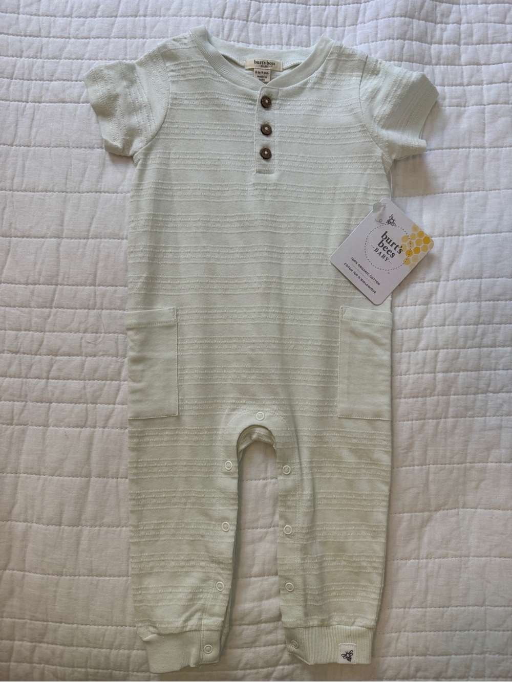 Burt's Bees Baby Short Sleeve Henley Romper - Pale Mint